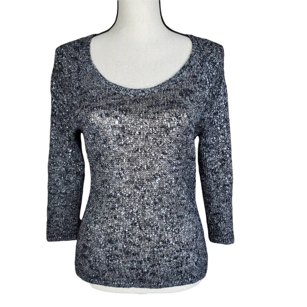 Eileen Fisher XS Metallic Scoop Neck Linen Blend Sweater